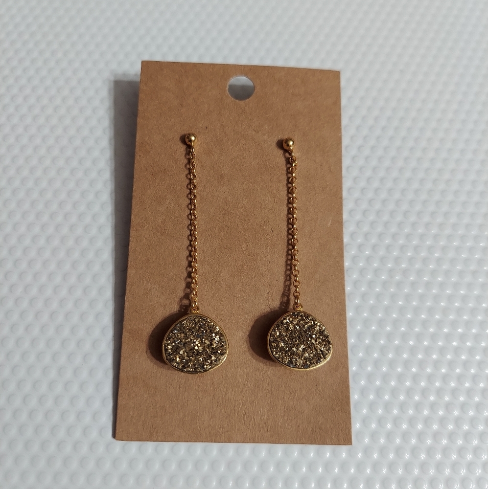 ATI 9.25 Sterling/Textured Gold Plated Drusy Drop Earrings
